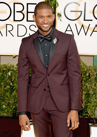 Usher At The 2014 Golden Globe Awards Wearing A Men's Brooch