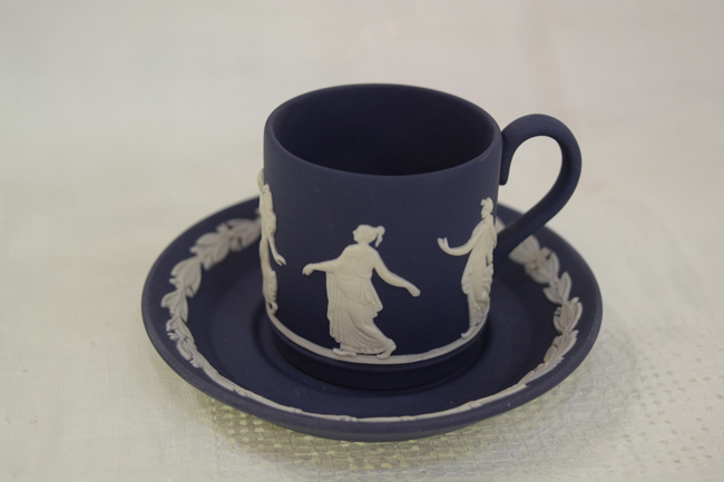 Wedgwood Jasperware Dark Blue Coffee Can and Saucer