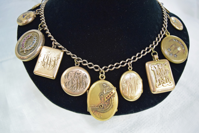 Antique Vintage Assorted Lockets and Gold Chains