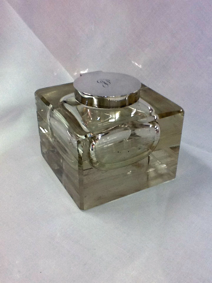 Sterling Silver Topped Glass Inkwell (As Found)