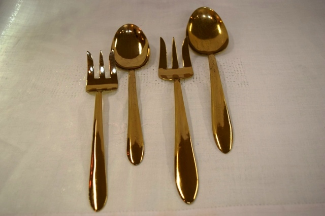 2 Pair of Polished Bronze Salad Servers