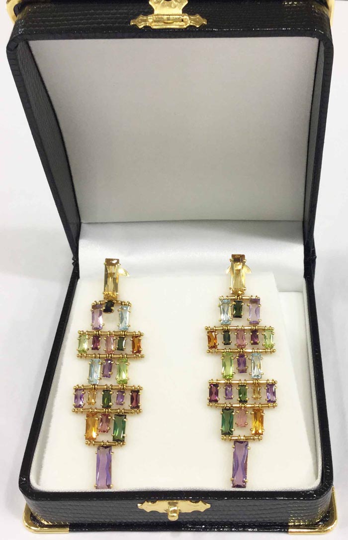 The chandelier earrings in a box