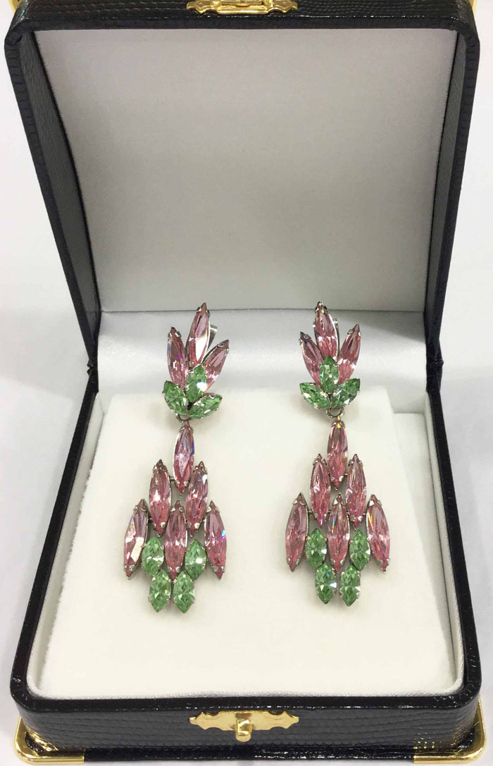 The rhinestone earrings in a box