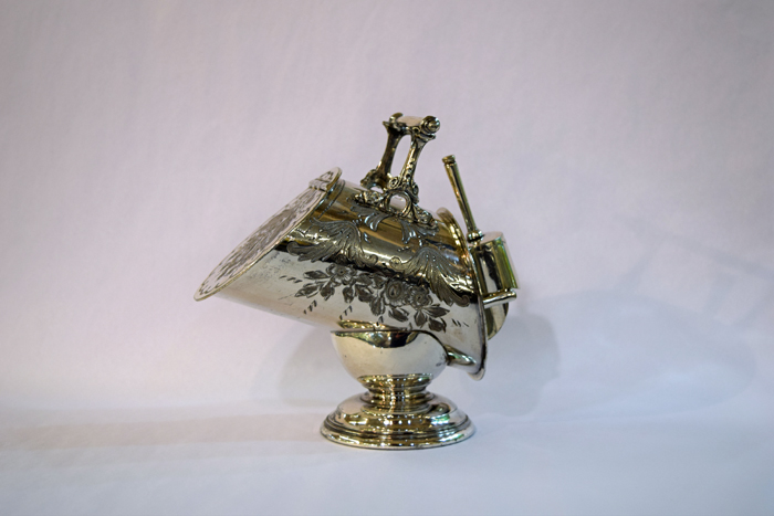 Victorian English Silver Plate Coal Scuttle Sugar Bowl with Scoop