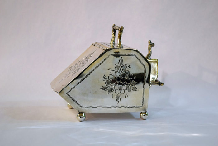 Victorian English Silver Plate Coal Scuttle Sugar Bowl with Scoop 2