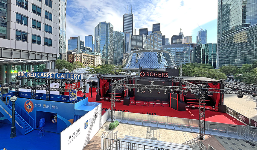 Picture of Rogers Tiff 50th Anniversary above the RBC Red Carpet Gallery and across from the famous Roy Thomson Hall