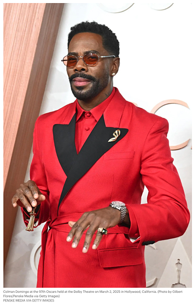 Colman Domingo at the 97th Oscars held at the Dolby Theatre on March 2 2025 in Hollywood California wearing a men's brooch