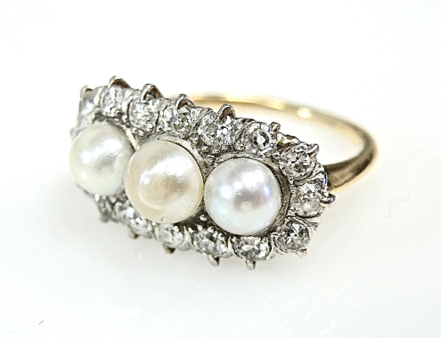 Edwardian Pearl and Diamond Ring