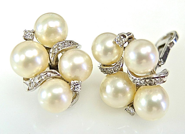 Vintage Pearl and Diamond Earrings