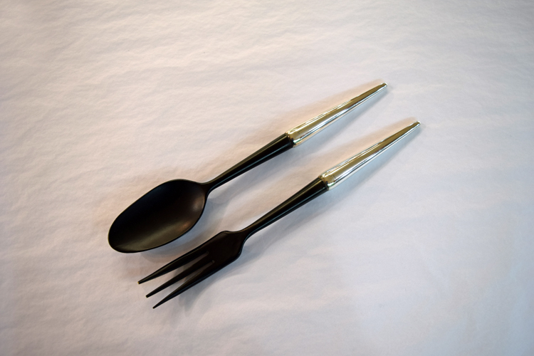 Vintage Two Piece Sterling and Ebony Salad Servers, C.1960s