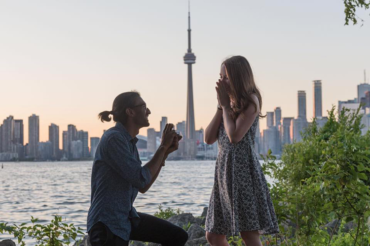 Happy Couple Engagement Ring Picture Toronto Sunset