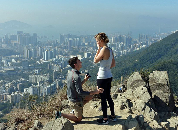 Happy Couple Engagement Ring Picture Scenic View