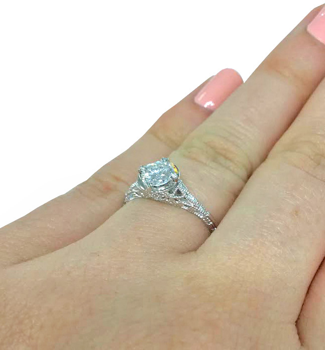 Custom Edwardian Inspired White Gold Diamond Engagement Ring