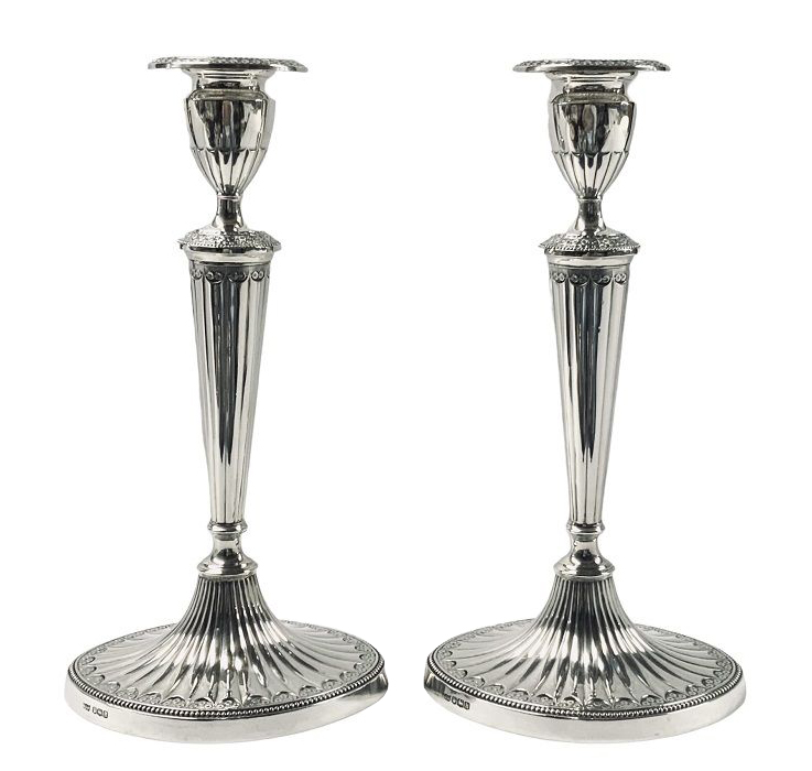 Mappin Webb Neoclassical Sterling Silver Candlesticks Dated 1925