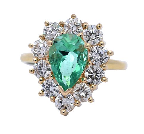 Estate 1.80ct. Pear Emerald and Diamond 18kt. Cluster Ring