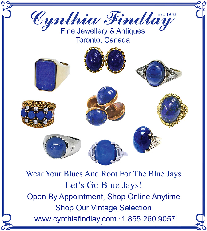 Vintage Blue Jewelry Ad For The World Series Toronto Blue Jays, Printed In The Toronto Star For Cynthia Findlay Fine Jewellery & Antiques