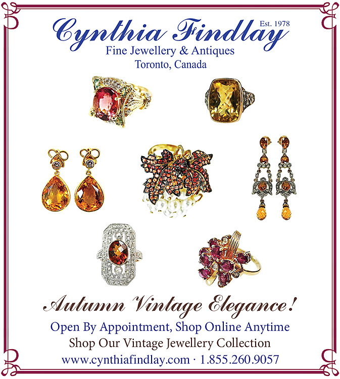 A Vintage Jewelry Ad For The Autumn Season By Cynthia Findlay Fine Jewellery & Antiques, Published In The Toronto Star 