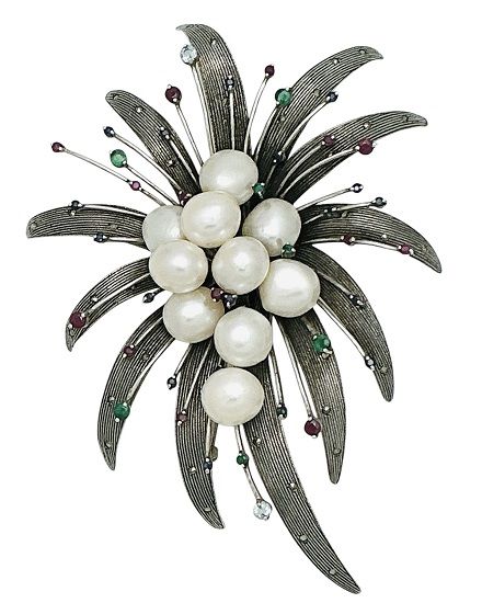 Vintage Pearl and Multi Gemstone Sterling Silver Brooch - 97th Oscars Men's Brooches Style - 2025