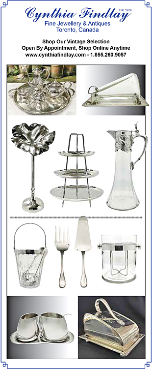 Decor & Dining Sterling Silver For Canadian Antiques & Vintage Magazine Ad From Cynthia Findlay Fine Jewellery & Antiques