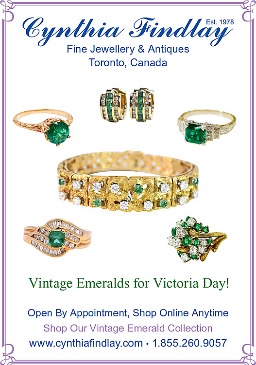 Vintage Emeralds for Victoria Day ran in The Globe & Mail May 15th & 16th 2026 – Cynthia Findlay Fine Jewellery & Antiques