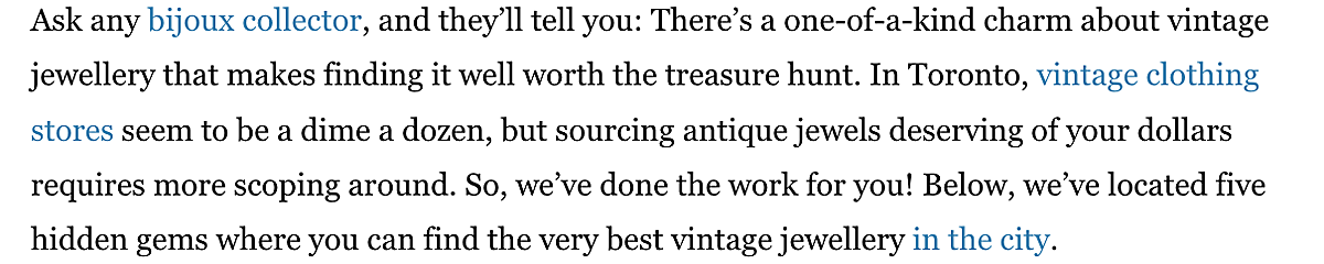 ELLE Canada highlights five hidden gems for finding the finest vintage jewellery in Toronto, including Cynthia Findlay Fine Jewellery & Antiques.