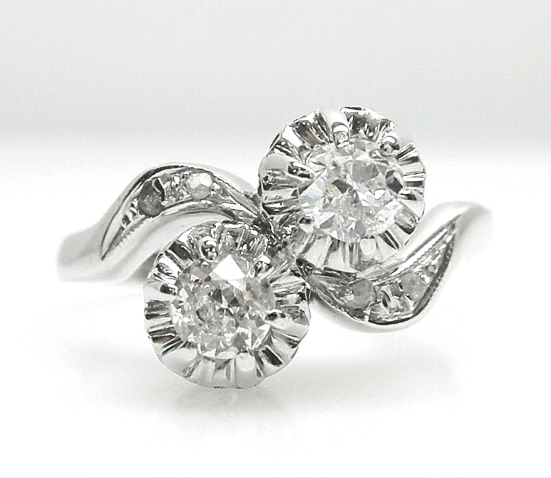 Vintage Diamond Toi et Moi Ring Old Mine Cut C.1920